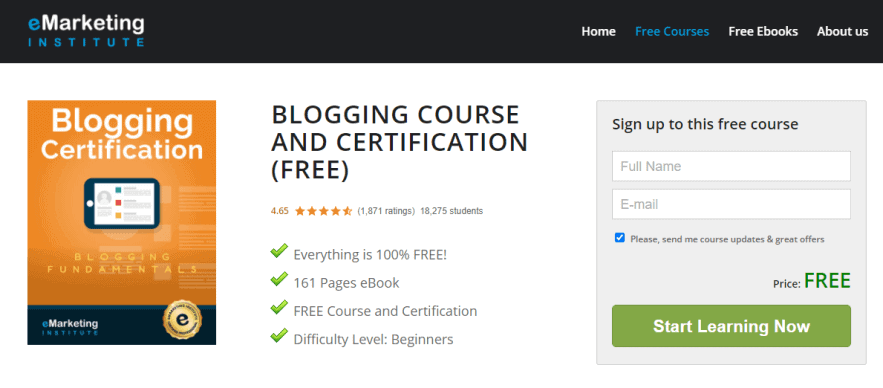 Blogging Certification Course from eMarketing Institute