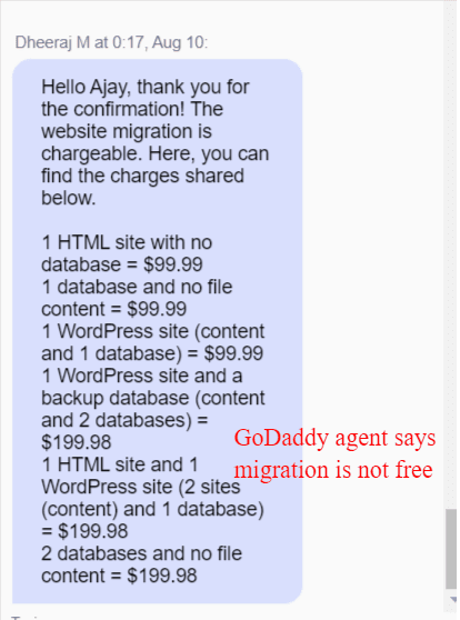 godaddy migration charges
