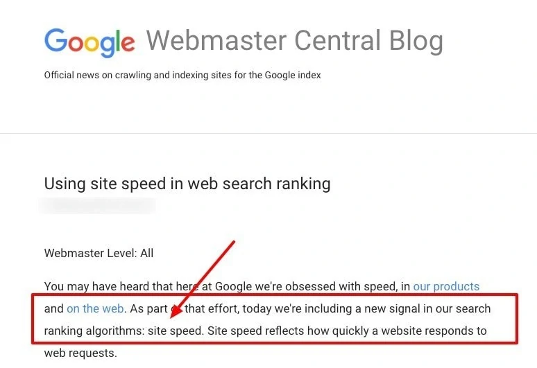 google speed as a ranking factor
