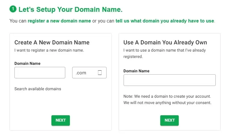 greengeeks choose a domain options