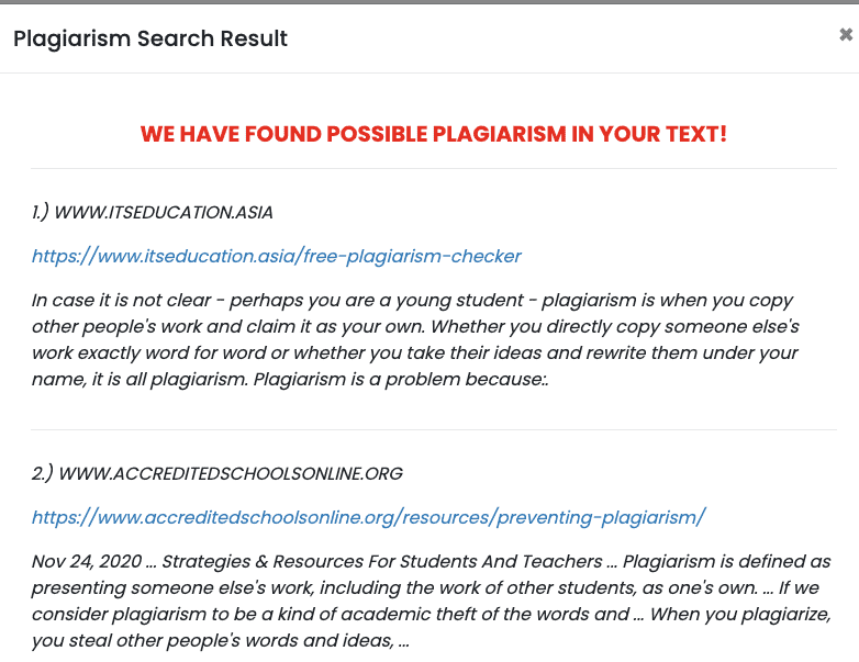ITS free plagiarism checker