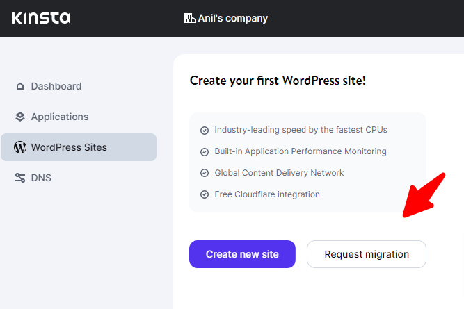 kinsta offers a free migration
