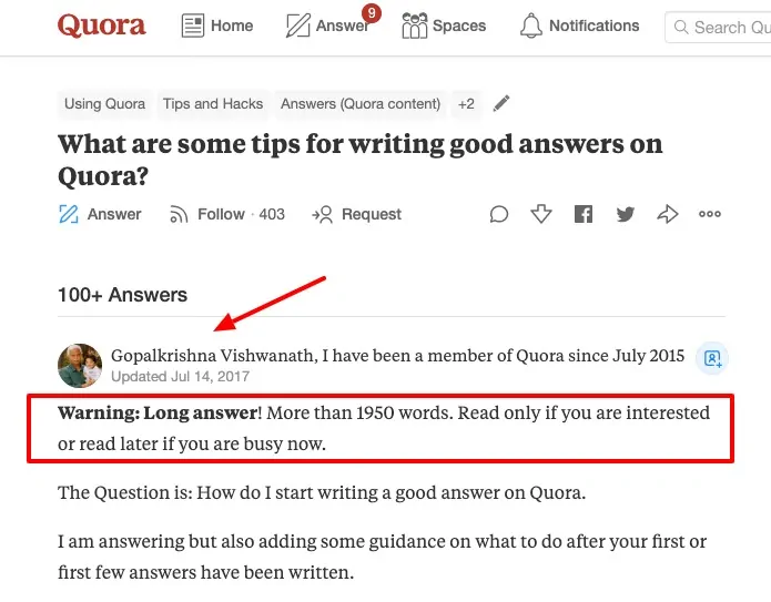 quora writing tip