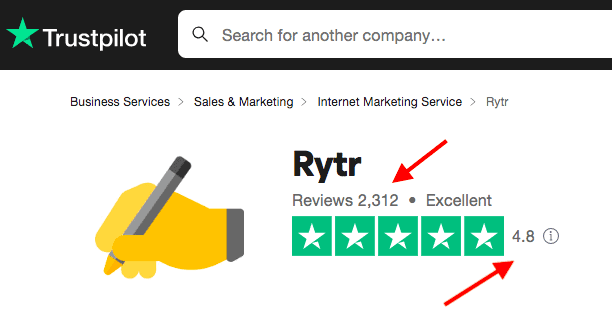 Rytr customer review on trustpilot
