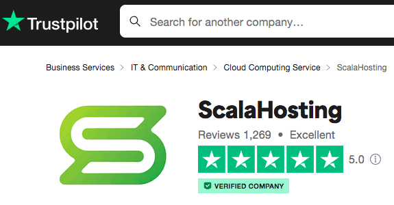 Scala hosting rating on Trustpilot
