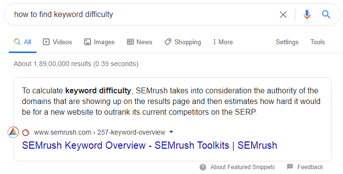 google featured snippets semrush