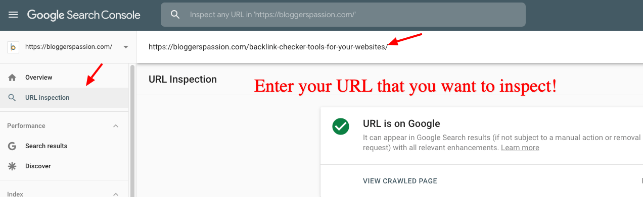 Google Search Console Inspection Tool